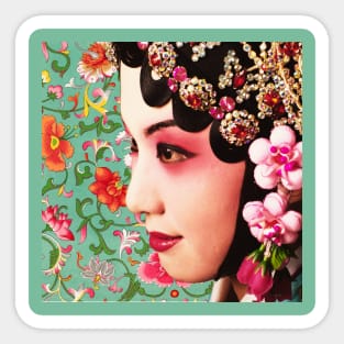 Chinese Opera Star with Vintage Flower Pattern- Hong Kong Retro Sticker